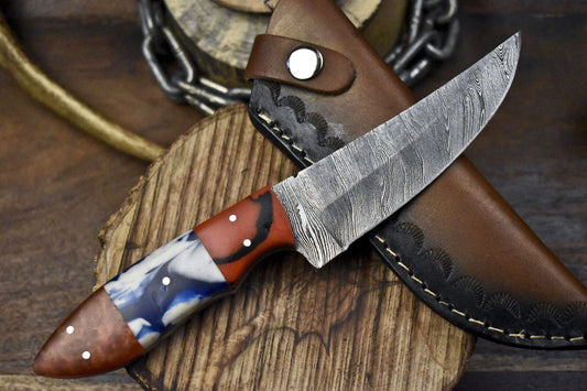 Twist Damascus Skinner Knife Corian Handle Micarta Bolster for Camping and Hunting