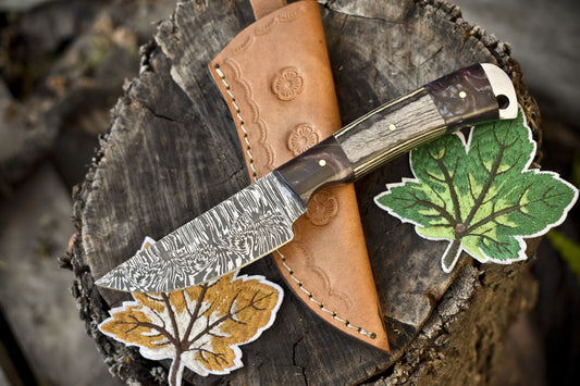 Twist Damascus Skinner Knife Hardwood Handle Micarta Bolster Hunting Gift

