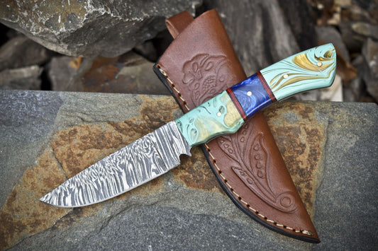 Twist Damascus Skinner Knife Micarta Handle Handmade Hunting Camping Blade
