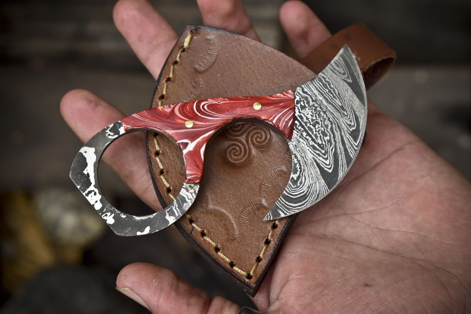 Twist Damascus Skinner Knife Micarta Handle Handmade Hunting EDC Tool 4"