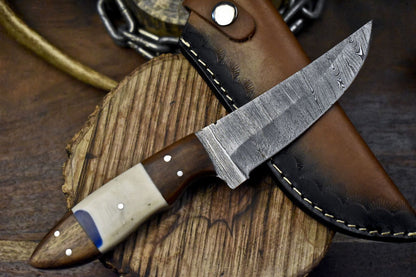 Twist Damascus Skinner Knife Micarta Handle Wooden Bolster for Fishing and Hunting