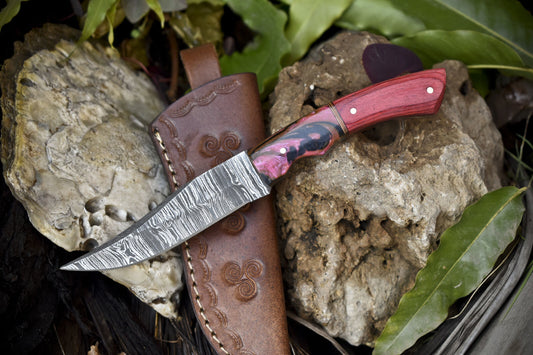 Twist Damascus Skinner Knife Mixed Handle Handmade Fixed Blade Fishing Tool