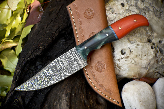 Twist Damascus Skinner Knife with Corian Handle – Limited Edition Hunting Blade