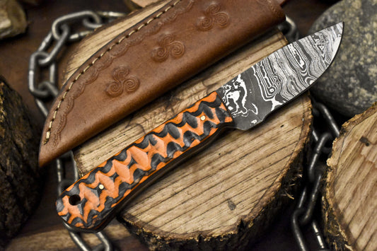 Twist Damascus Skinner Knife with Hardwood Handle – 8 Inch Hunting and Hiking Gift for Veterans