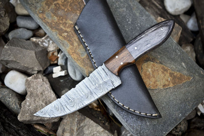 Twist Damascus Skinner Knife with Hardwood Handle Custom Handmade for Fishing and Hunting