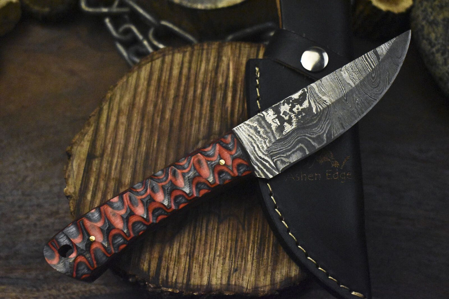 Twist Damascus Skinner Knife with Hardwood Handle Tactical Handmade Razor Sharp Blade