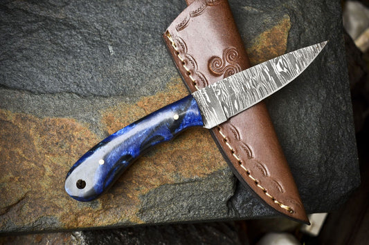 Twist Damascus Skinner Knife with Micarta Handle – Compact Survival Gift for Veterans