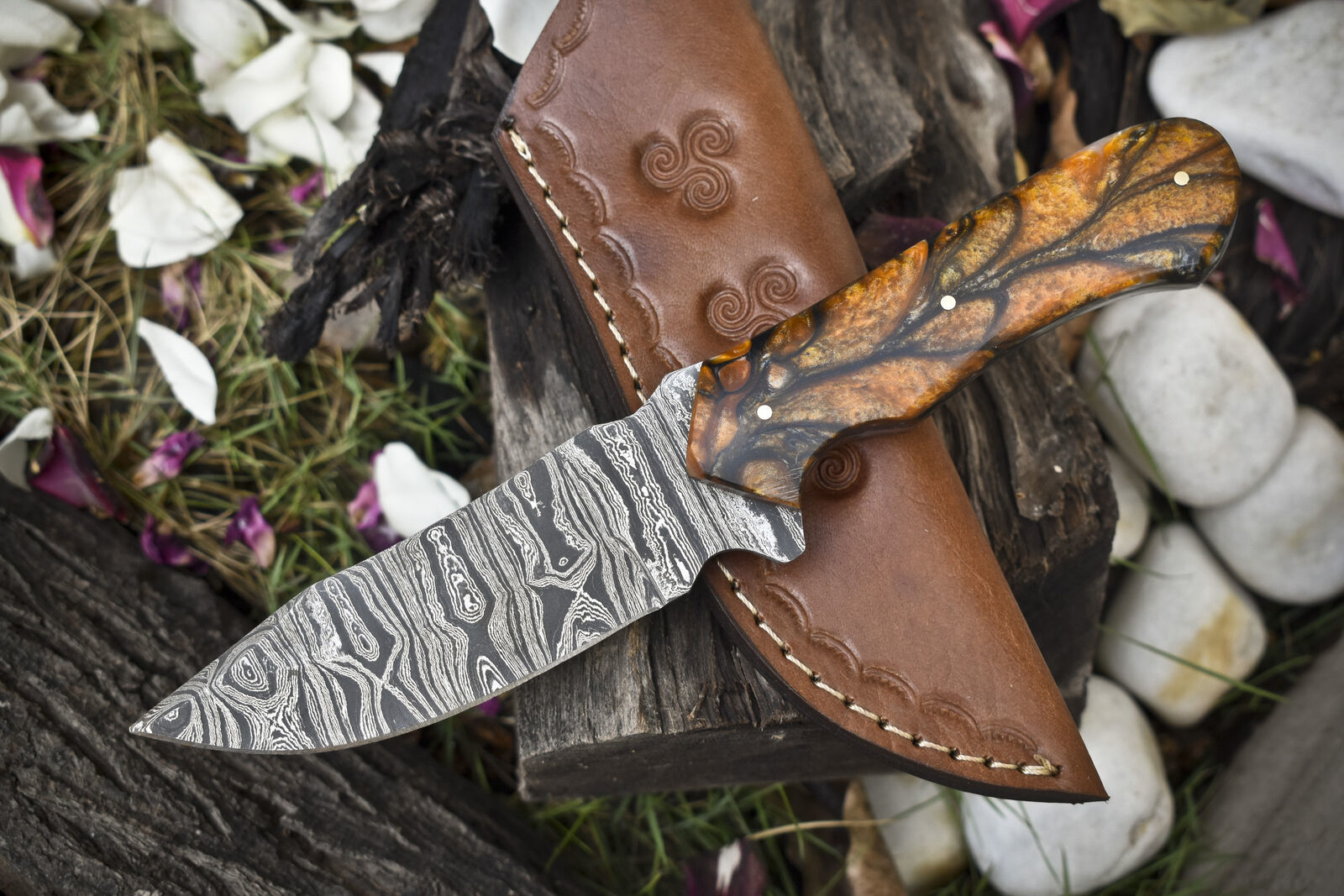 Twist Damascus Skinner Knife with Micarta Handle Custom Handmade Survival Gift