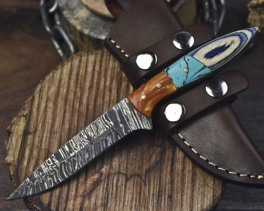 Twist Damascus Skinner Knife with Mixed Material Handle Custom Tactical Blade