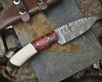 Twist Damascus Skinner Knife with Mixed Material Handle – Hand Forged EDC Hunting Blade