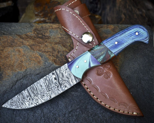 Twist Damascus Skinner Knife with Mixed Material Handle Micarta Bolster