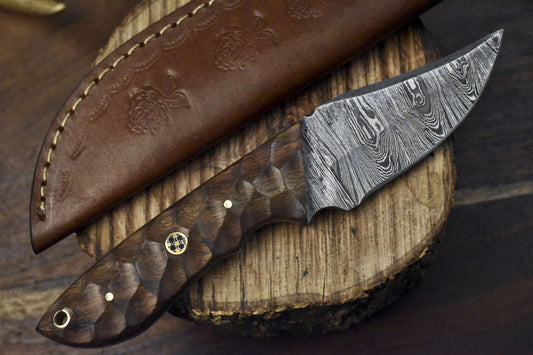 Twist Damascus Skinner Knife with Walnut Wood Handle Tactical Handmade Blade