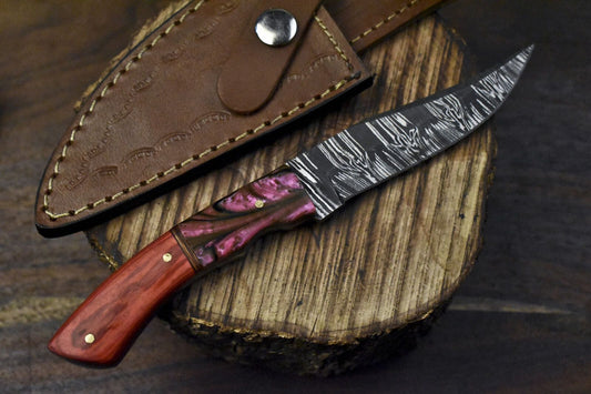 Twist Pattern Damascus Skinner Knife Mixed Material Handle Custom Handmade EDC