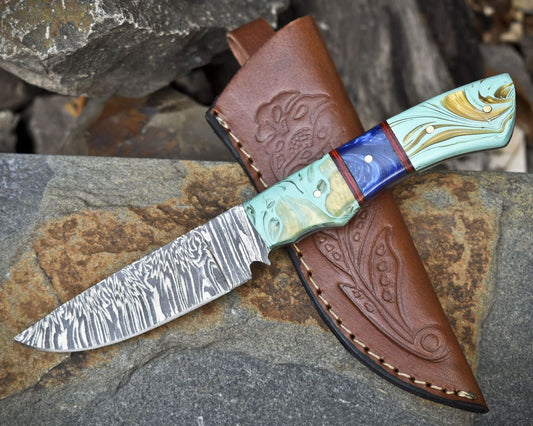Twist Pattern Damascus Skinner Knife with Micarta Handle – Handmade Tactical Hunting Knife