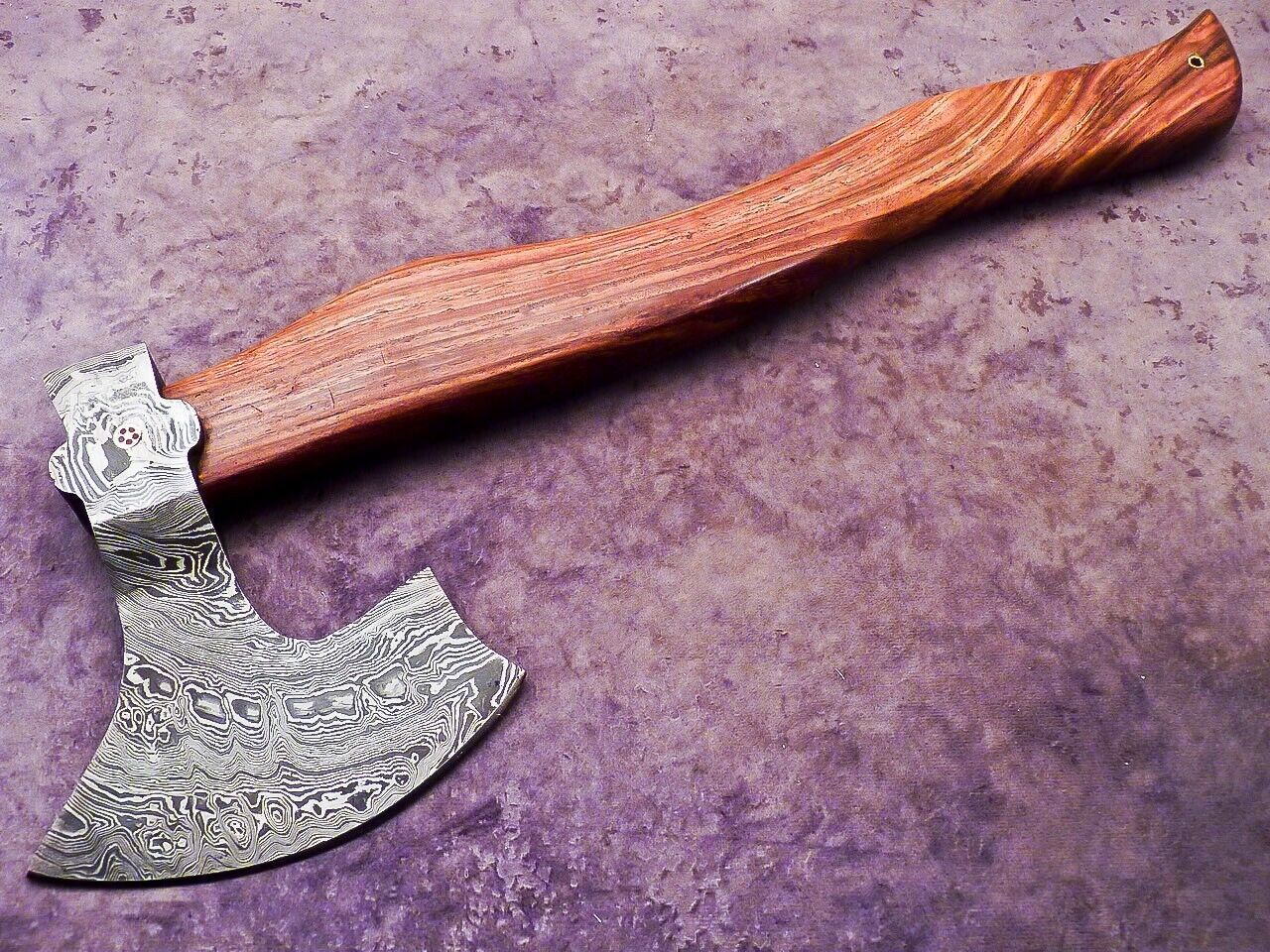 Unique Handmade Damascus Steel Axe 16-Inch with Natural Wood Handle and Leather Sheath