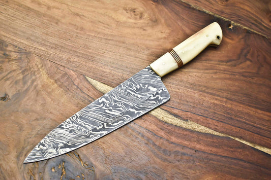 Unique Handmade Damascus Steel Chef Knife with Full Tang Design