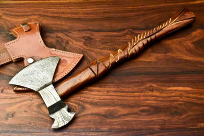 Viking-Inspired Custom Handmade Damascus Axe Tomahawk with Walnut Wood Handle | Premium Damascus Steel Axe
