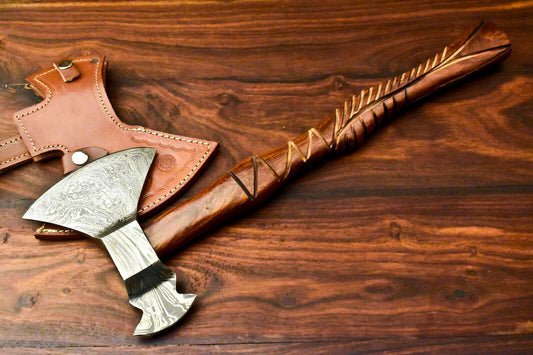 Viking-Inspired Custom Handmade Damascus Axe Tomahawk with Walnut Wood Handle | Premium Damascus Steel Axe