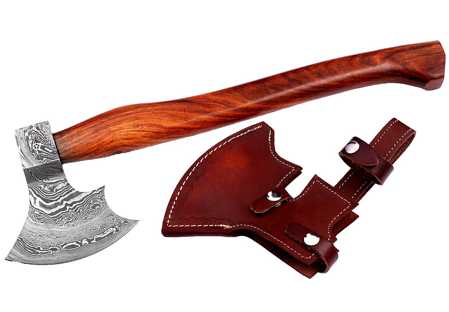   Viking Damascus Axe Hatchet Tomahawk with Wood Handle and Leather Sheath