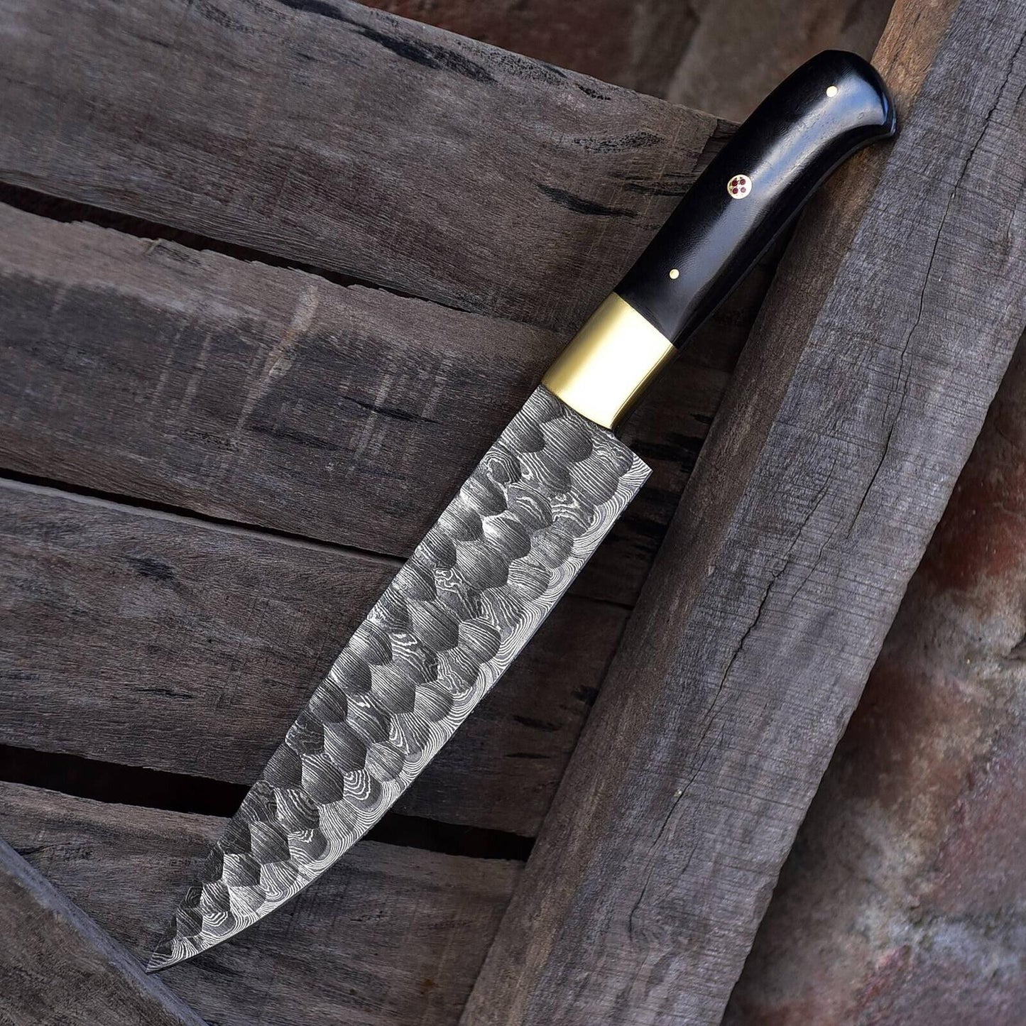 Vintage Handmade Damascus Steel Chef Knife | Custom Kitchen Knife with Bull Horn Handle