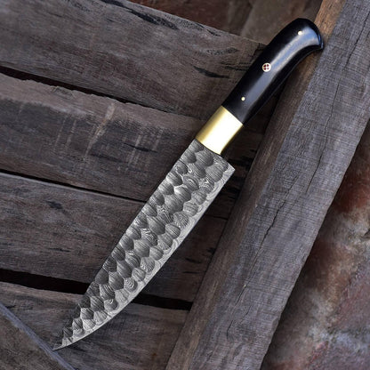 Vintage Handmade Damascus Steel Chef Knife | Custom Kitchen Knife with Bull Horn Handle