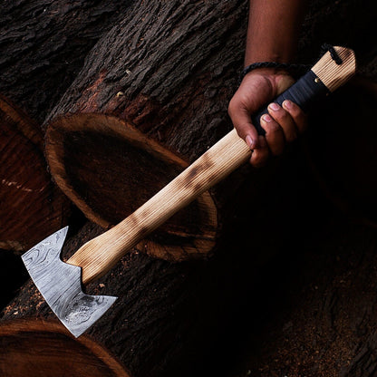 Vintage Handmade Double Bit Damascus Steel Axe with Natural Wood Handle
