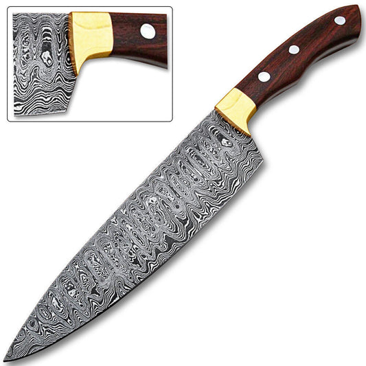 White Deer 12" Damascus Chef Knife – Rain-Drop Pattern Forged Blade
