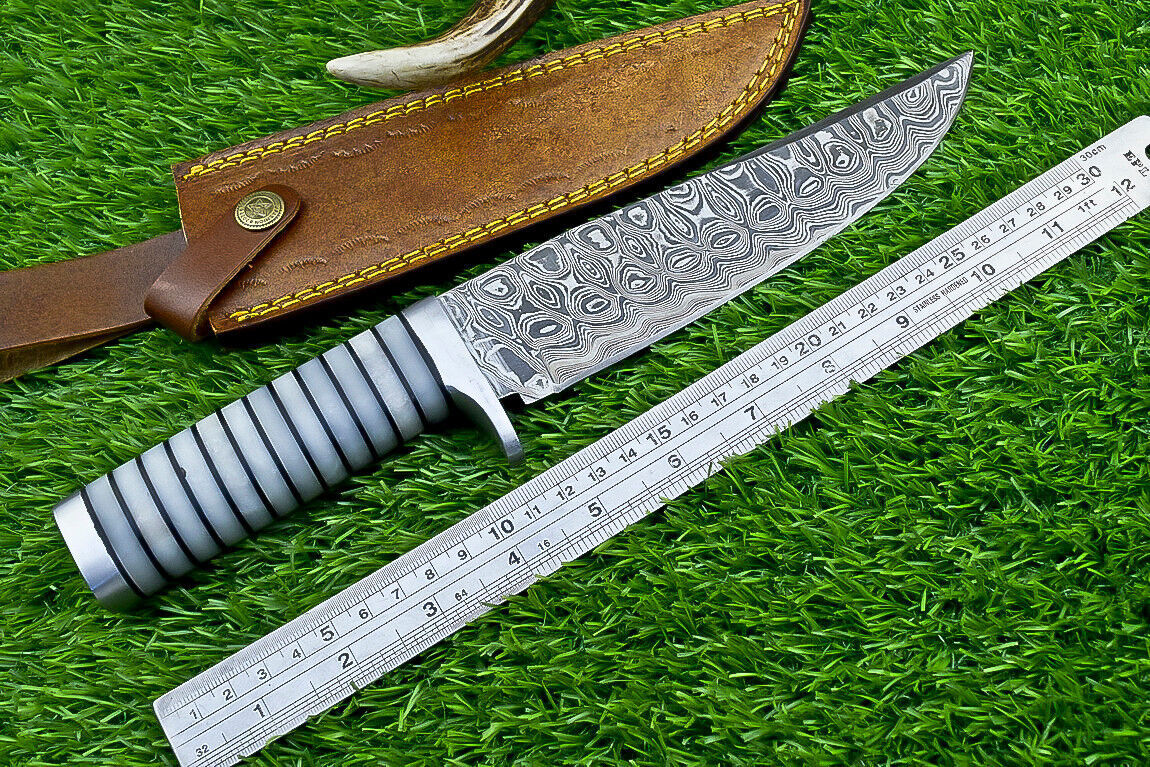 Heritage Forge Damascus Steel Bowie Knife with Resin Handle for Hunting and Camping