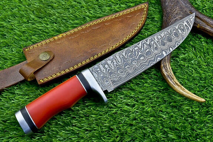 Heritage Forge 12 Inch Handmade Damascus Steel Bowie Knife with Resin Handle and Leather Sheath