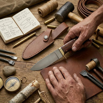 8" Handmade Steel Hunting Knife with Rosewood Handle & Brass Bolster